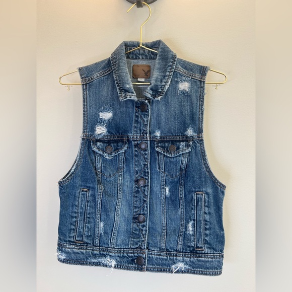 American Eagle Y2K Distressed Denim Vest Medium 2008 - Picture 3 of 11